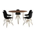 Ver imagem 2 de Mesa Jantar Redonda 110cm Amêndoa Clips 3 Pés com 5 Cadeiras Eames Eiffel Pretas Base Dourada