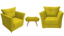Ver imagem 1 de Kit 2 Poltronas Decorativa Isis + Puff Retangular Couro Amarelo Pés Madeira Ms Decor