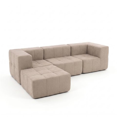 Sofá Modular 3 Lugares com Puff para Pés Kappesberg Boucle Capuccino