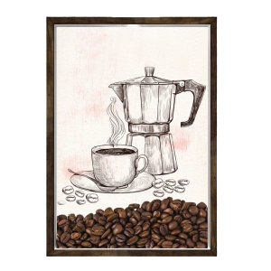 Quadro Decorativo Caixa Porta Grãos de Café 23x33cm Nerderia e Lojaria graos cafe maquina madeira