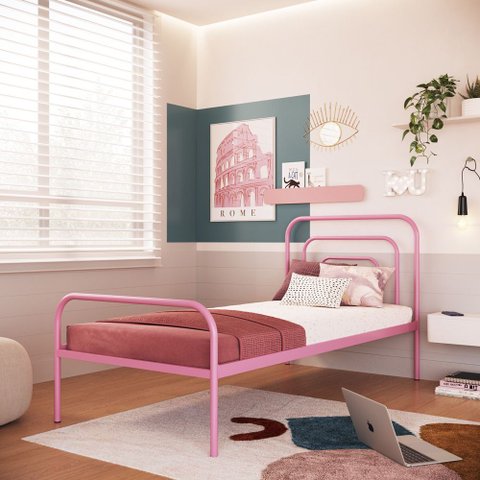 Cama Solteiro em Ferro Juliet:rosa Bebê
