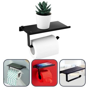 Porta Papel Higiênico Papeleira C/ Suporte Liso de Alumínio - Cor Preto