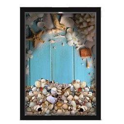 Quadro Caixa Porta Conchas 33x43 cm (Com Led) Lojaria e Nerderia. conchas azul preto - 1
