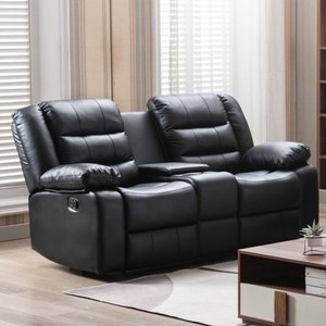 Poltrona Reclinável Manual de Cinema Hollywood 2 Lugares Baú/massagem/aquecimento Pu Preto G31 - Gra