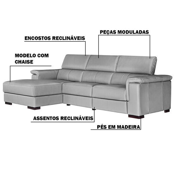 Sofá Reclinável 2,83M Automatizado Sala de Estar Rene Plus Couro Cinza - Gran Belo - 4