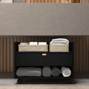 Gabinete para Banheiro com Rodinhas Preto com Cobre 60cm com Gaveta Multiuso Pequeno
