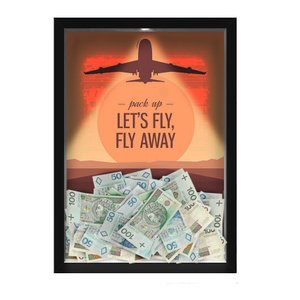 Quadro Caixa COFRE 33x43 cm (Com Led) Lojaria e Nerderia. viagens fly away preto