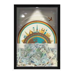 Quadro Caixa COFRE 33x43 cm (Com Led) Lojaria e Nerderia. viagens earth preto