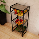 Ver imagem 3 de Fruteira 3 Cestos Cozinha Preta em Aço Base Mdf Amadeirado