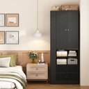 Ver imagem 3 de Guarda-roupa Compacto 2 Portas com 2 Gavetas, Cabideiro e Nicho Lateral Preto