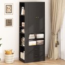 Ver imagem 1 de Guarda-roupa Compacto 2 Portas com 2 Gavetas, Cabideiro e Nicho Lateral Preto