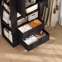 Ver imagem 2 de Guarda-roupa Compacto 2 Portas com 2 Gavetas, Cabideiro e Nicho Lateral Preto