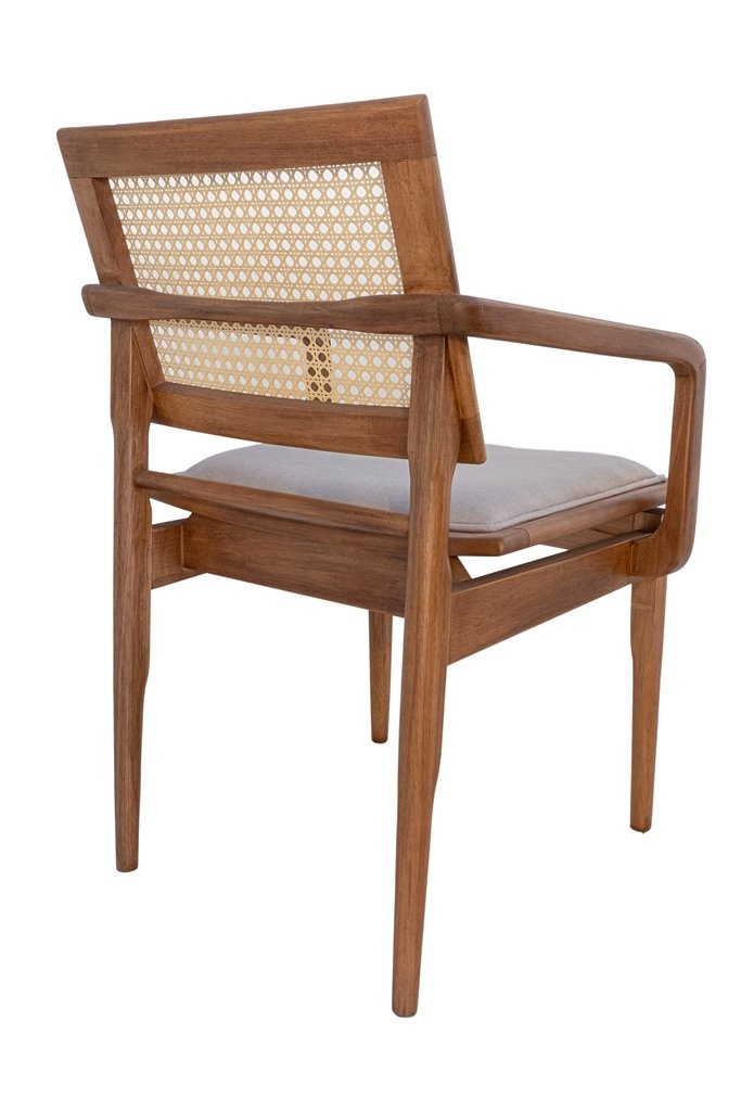 Cadeira de Madeira com Assento Sobreposto Estofado. Encosto em Tela Sextavada com Braço - 2