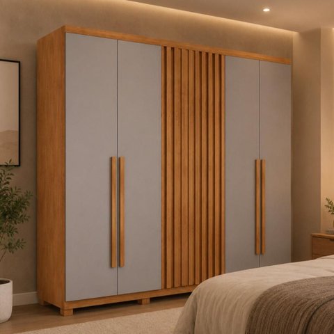 Guarda-Roupa Casal 100% MDF 6 Portas e 4 Gavetas com Pés 220cm Multimóveis CR35526 Madeirado/Off