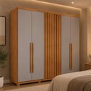 Ver imagem 1 de Guarda-Roupa Casal 100% MDF 6 Portas e 4 Gavetas com Pés 220cm Multimóveis CR35526 Madeirado/Off