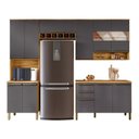 Ver imagem 3 de Cozinha Compacta Modulada 4 Peças 11 Portas com Vidro e Tampo 266cm 100% MDF Itália Espresso Móveis Cinza/Amêndoa/Chumbo
