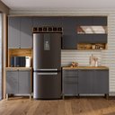 Ver imagem 1 de Cozinha Compacta Modulada 4 Peças 11 Portas com Vidro e Tampo 266cm 100% MDF Itália Espresso Móveis Cinza/Amêndoa/Chumbo