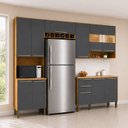 Ver imagem 1 de Cozinha Compacta Modulada 4 Peças 11 Portas com Vidro e Tampo 266cm 100% MDF Itália Espresso Móveis Cinza/Amêndoa/Chumbo