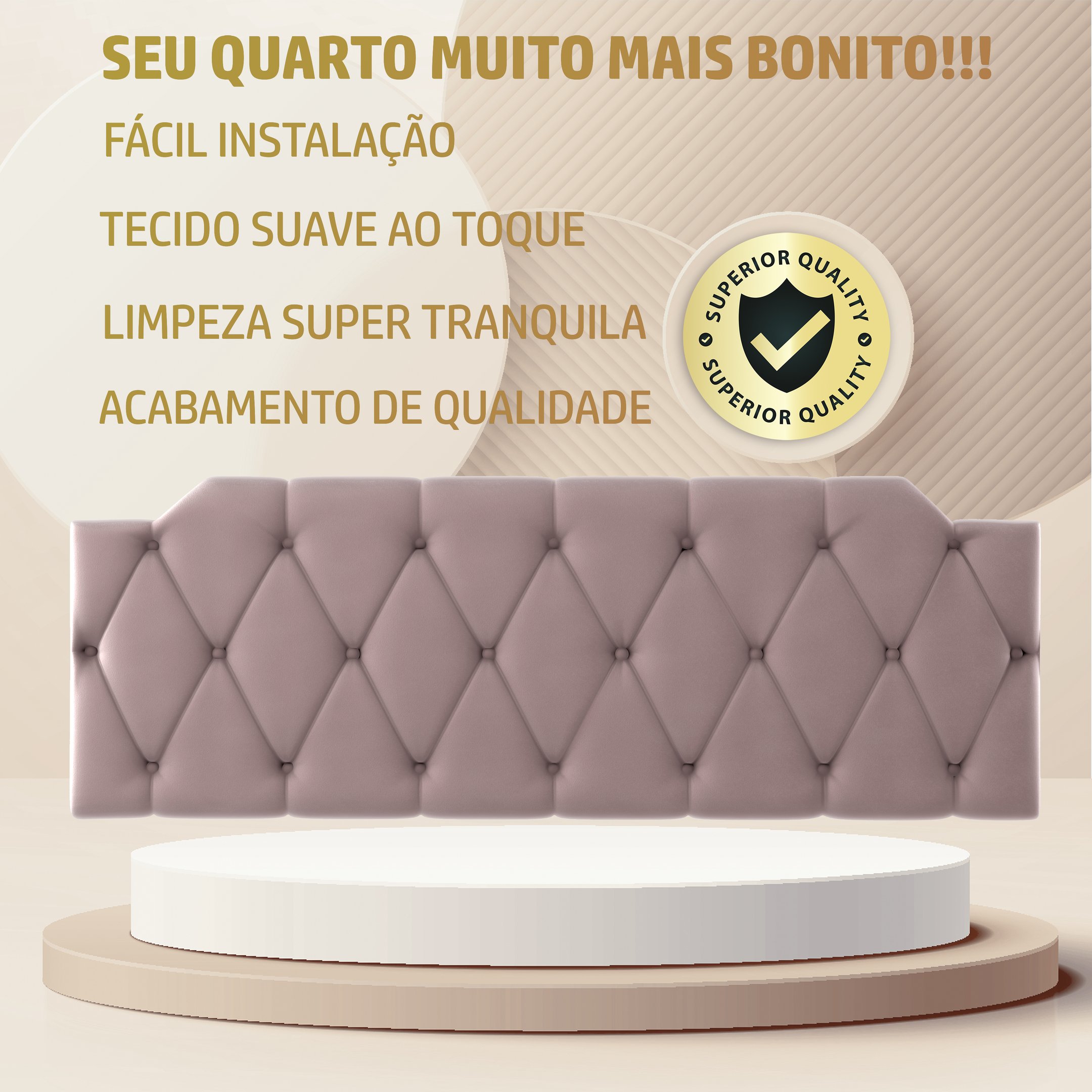 Cabeceira Kelly Para Cama Casal Estofada Suede Rose Madeiramadeira