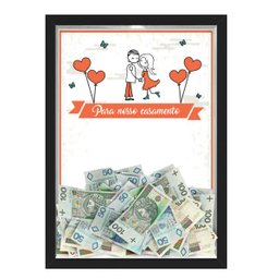 Quadro CAIXA COFRE 33x43 cm PARA O SEU CASAMENTO NERDERIA E LOJARIA casamento casal cartoon preto - 1