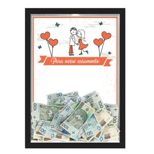 Quadro CAIXA COFRE 33x43 cm PARA O SEU CASAMENTO NERDERIA E LOJARIA casamento casal cartoon preto
