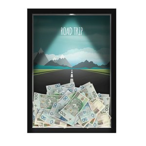 Quadro Caixa COFRE 33x43 cm (Com Led) Lojaria e Nerderia. viagens road trip preto