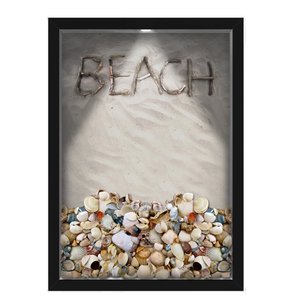Quadro Caixa Porta Conchas 33x43 cm (Com Led) Lojaria e Nerderia. conchas areia preto