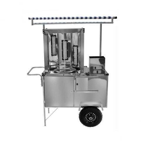 Carrinho de Churrasco Grego Inox com Toldo Rodas Pneumáticas Cefaz