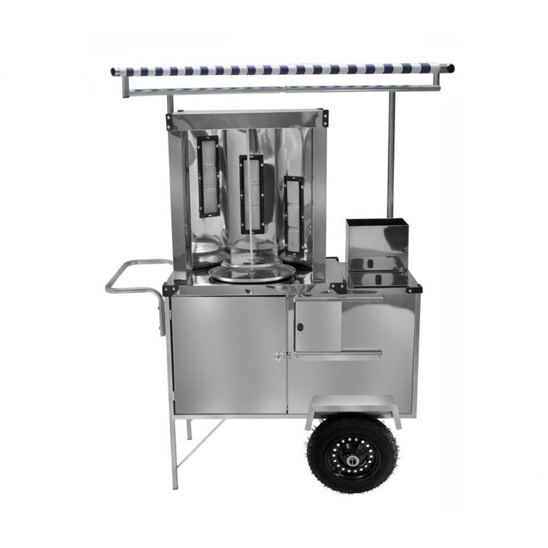 Carrinho de Churrasco Grego Inox com Toldo Rodas Pneumáticas Cefaz Carrinho de Churrasco Grego Inox com Toldo Rodas Pneumáticas Cefaz