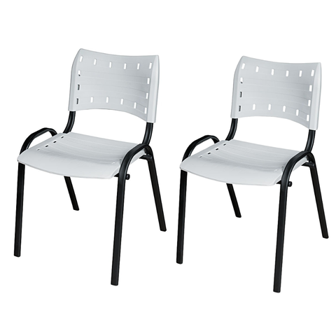 Kit 2 Cadeira Iso Tubo Oblongo Aço Industrial Empilhavel - Branco