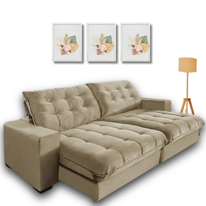 Sofá Retrátil e Reclinável Califórnia Bege, 2,10m com Molas Ensacadas