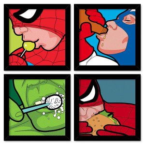 Quadro 23x23cm (4 und.) Nerderia e Lojaria food herois preto