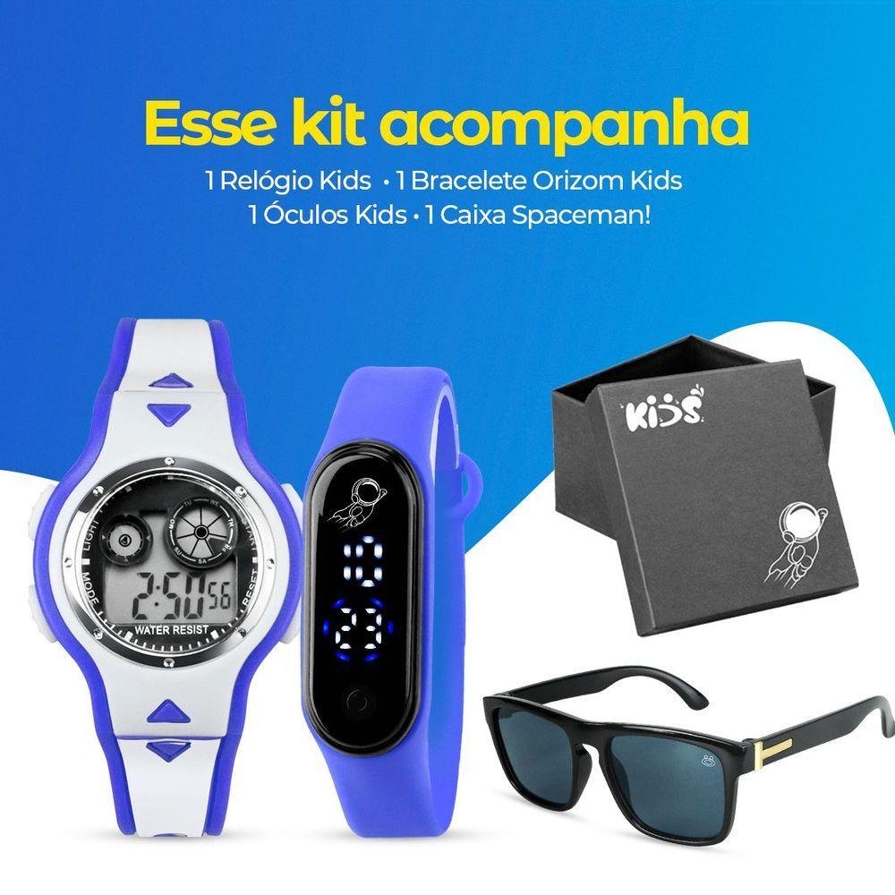 Relogio Digital Led Infantil Criança + Oculos Sol + Caixa Cronometro Presente Alarme Branco Data - 6