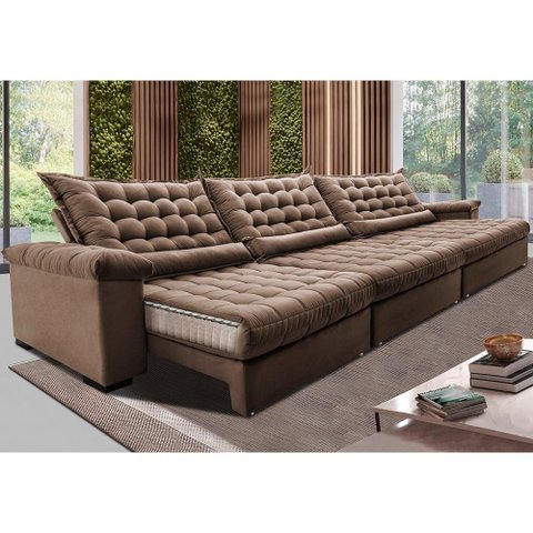 Sofá Retrátil e Reclinável 4,15m Molas Ensacadas Cama inBox Big Space com Bordado 3D Velusoft