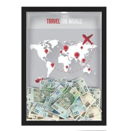 Quadro CAIXA COFRE 33x43 cm NERDERIA E LOJARIA viagens world preto - 1
