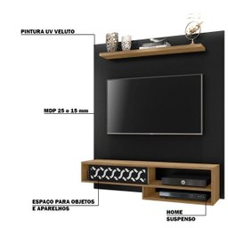 Painel Suspenso 1.2 para TV até 50 Polegadas Sala de Estar Yoko Preto/Freijó - Gran Belo - 3