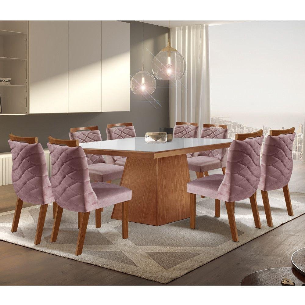 Conjunto de Mesa de Jantar com 6 Cadeiras Estofadas Maia I Veludo Off White  e Creme na Americanas Empresas