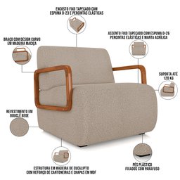 Poltrona Decorativa Orgânica Bruxelas K01 Bouclê Bege - Lyam Decor - 4