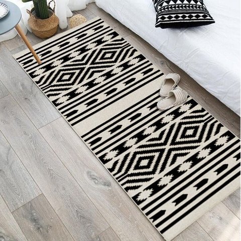 Tapete Passadeira Boho Indigo 45x140cm Natural/preto - Antiderrapante