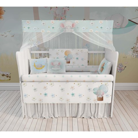 Kit berço elefantinho balãozinho azul para quarto de bebê KT23