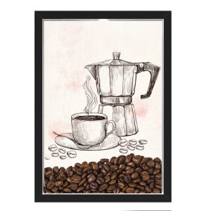 QUADRO CAIXA 33X43 PORTA GRÃOS DE CAFE Nerderia e Lojaria graos cafe maquina preto