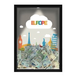 Quadro Caixa COFRE 33x43 cm (Com Led) Lojaria e Nerderia. viagens europe vetor preto - 1
