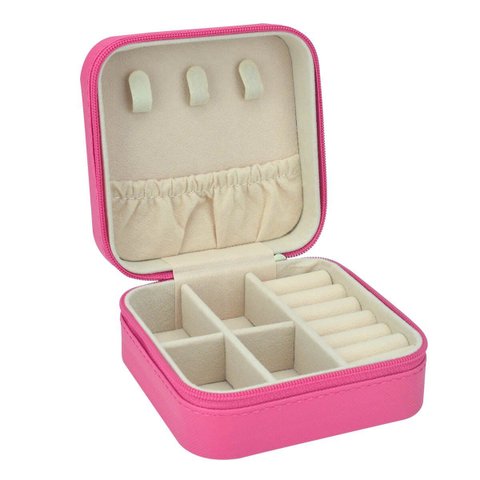 Estojo Caixinha Porta Joias Pequeno Compacto com Fecho:Rosa