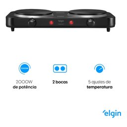 Fogão Cooktop Elgin Portátil 2 Bocas Preto 127v - 7