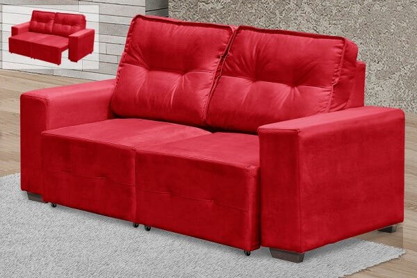 Sofá Macan 2 Lugares 1,94M Retrátil - Suede Animale Vermelho - 1