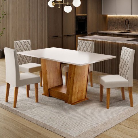 Mesa de Jantar 4 Lugares Floripa Mel/blonde/veludo Pastel - Viero Móveis