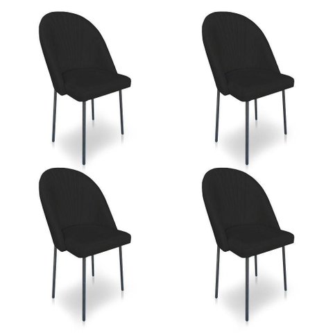 Kit 4 Cadeiras Poltrona de Jantar Ariel Suede Preto Pés de Ferro Preto - Pallazio