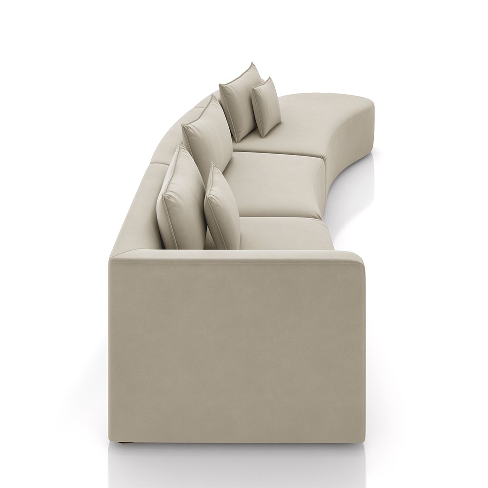 Sofá Curvo Decorativo Kimiko 427cm 5 Lugares Sala de Estar com Chaise Veludo Bege G52 - Gran Belo - 6