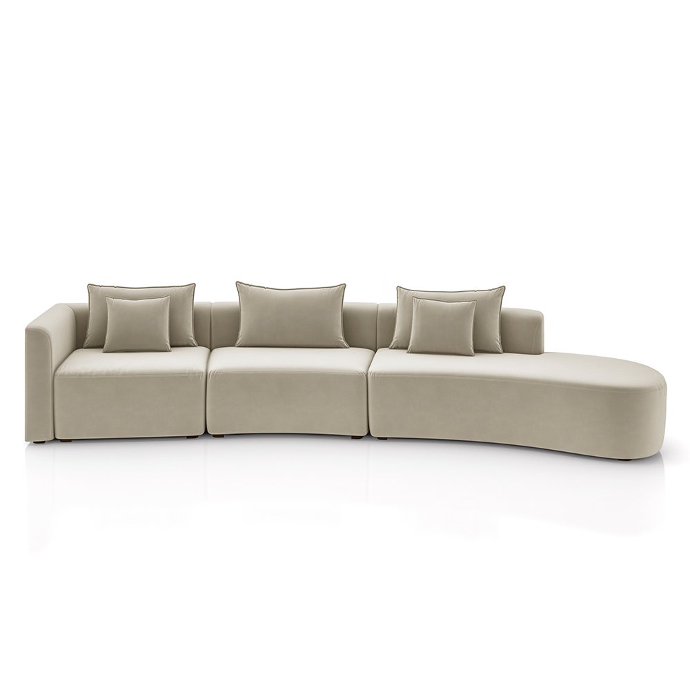 Sofá Curvo Decorativo Kimiko 427cm 5 Lugares Sala de Estar com Chaise Veludo Bege G52 - Gran Belo - 5