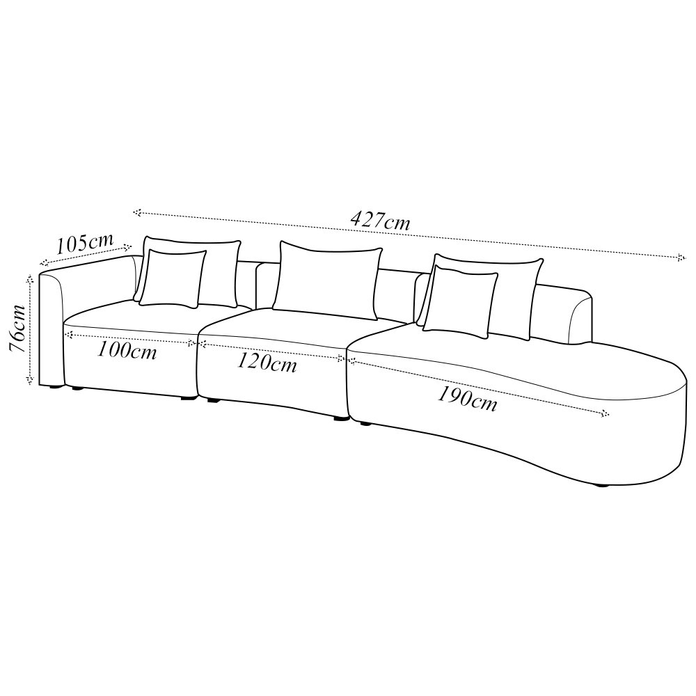 Sofá Curvo Decorativo Kimiko 427cm 5 Lugares Sala de Estar com Chaise Veludo Bege G52 - Gran Belo - 4